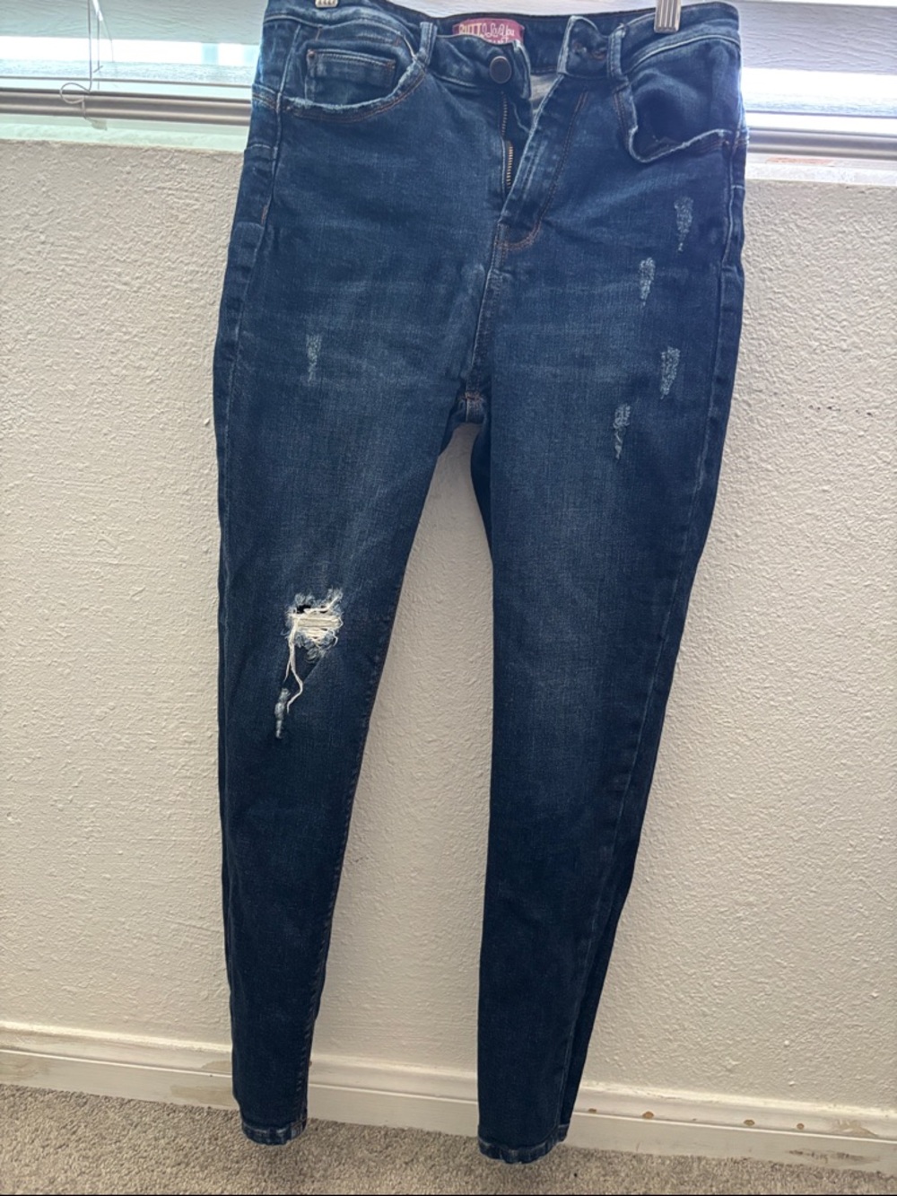 Wax Jean Dark Blue Distressed Skinny Jeans